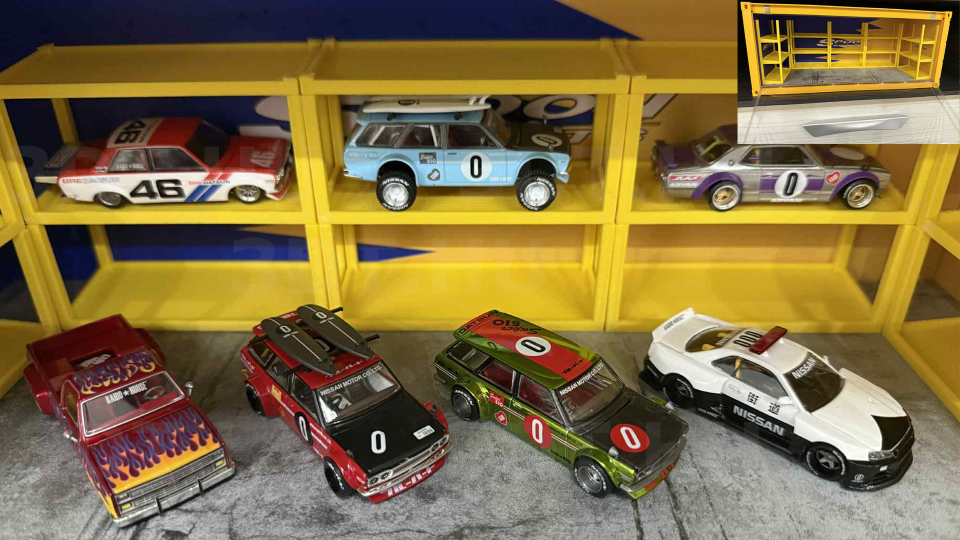 3D nyomtatott állvány 1:64-es modell autókhoz